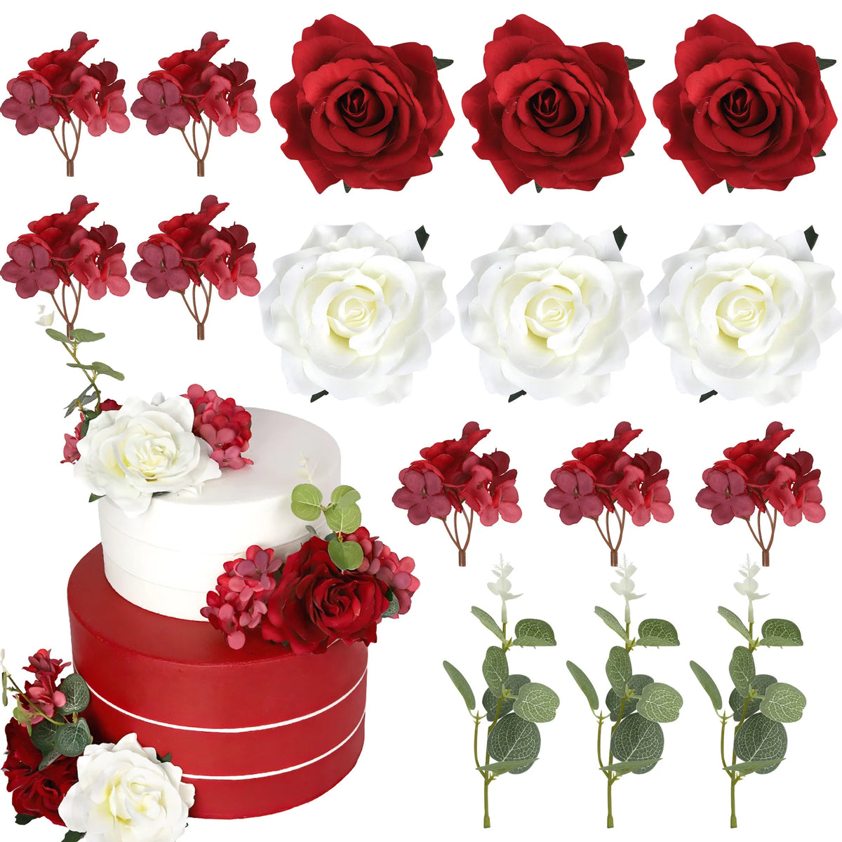 décoration gâteau fleurs roses blanches pêche eucalyptus mariage anniversaire romantique champêtre