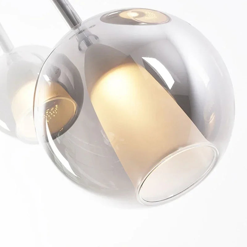 suspension lumineuse moderne chrome noir blanc sphères polies câbles suspendus ampoules incluses