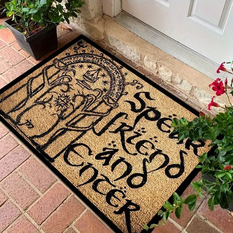 tapis bienvenue porte inscription fantasy beige noir antidérapant extérieur entrée vestibule couloir moderne
