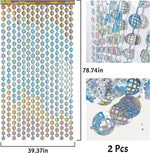 rideau decoratif disco festif cercles geometriques argent bleu semi transparent moderne event anniversaire mariage