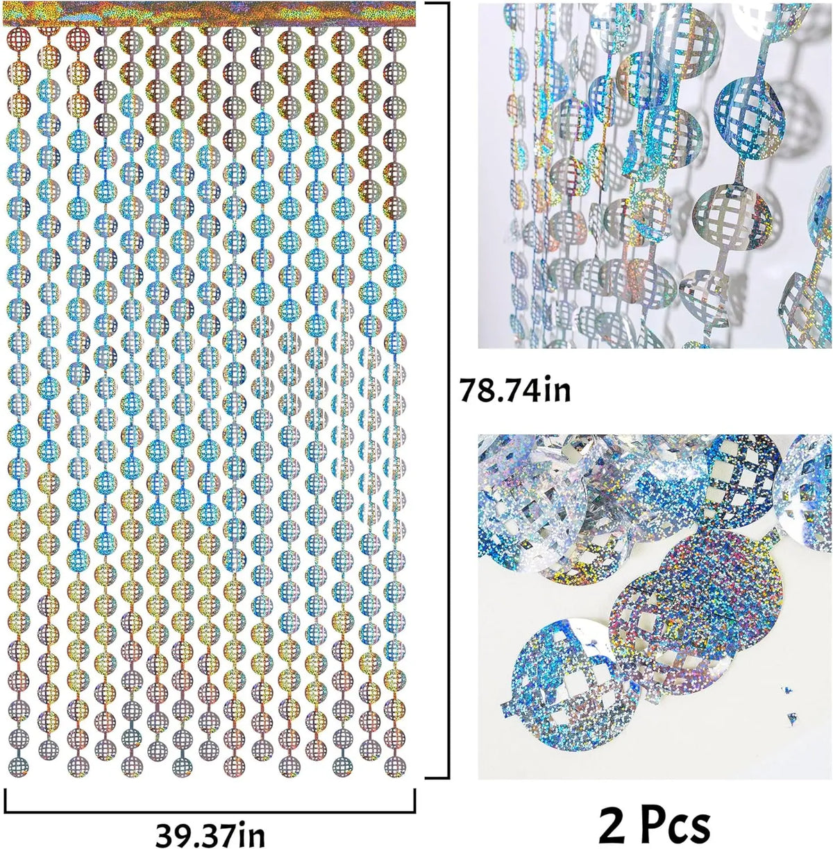 rideau decoratif disco festif cercles geometriques argent bleu semi transparent moderne event anniversaire mariage