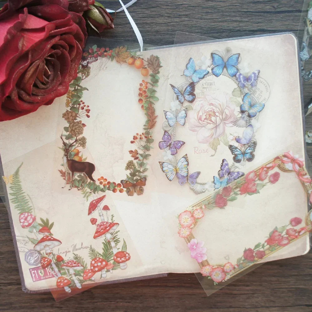 autocollants créatifs cartes postales motifs fleurs animaux papillons vintage romantique décoration cadeaux anniversaire noël
