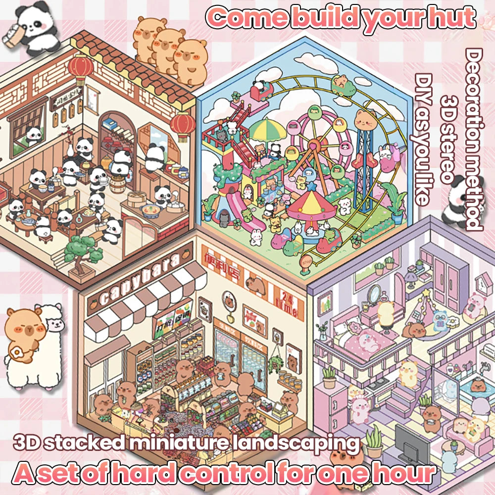stickers 3d maison poupées animées rose blanc vert décoration enfant crafting mignon detalles adhesifs
