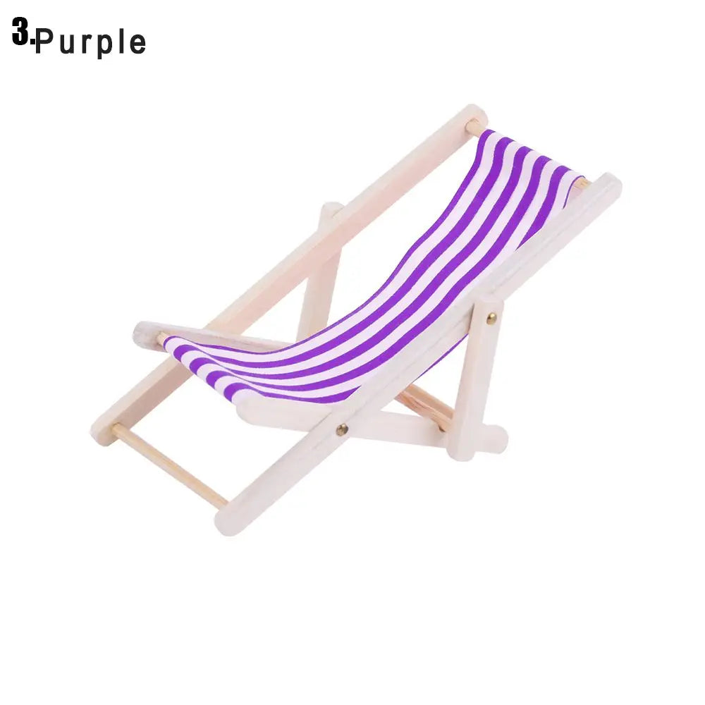 chaise longue miniature pliante rayures horizontales moderne bois rouge blanc bleu blanc jaune blanc
