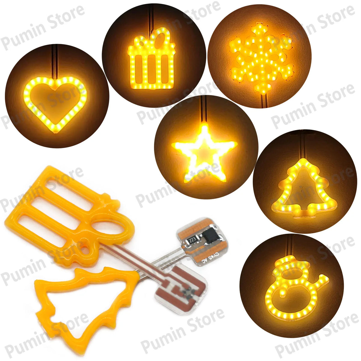 clé lumineuse led cœur étoile sapin cadeau moderne orange adhésif puce led motifs géométriques