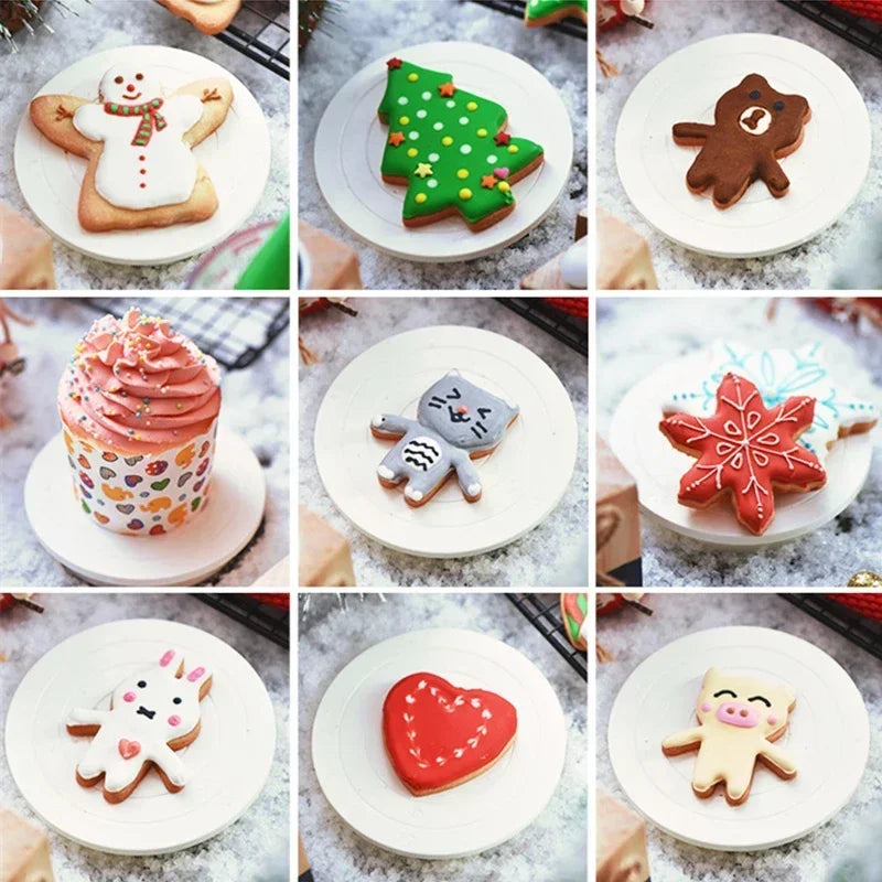plateau tournant silicone rose blanc biscuits décoration gâteau fondant cupcakes emporte pièces turntable