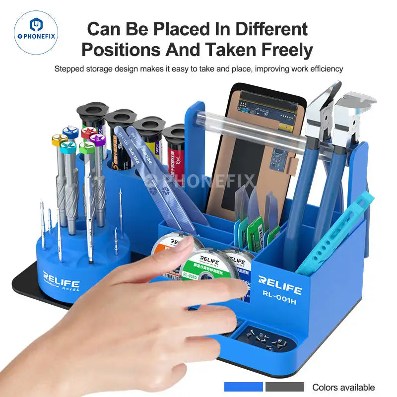 Boîte rangement outils rotative ouverte montrant les compartiments