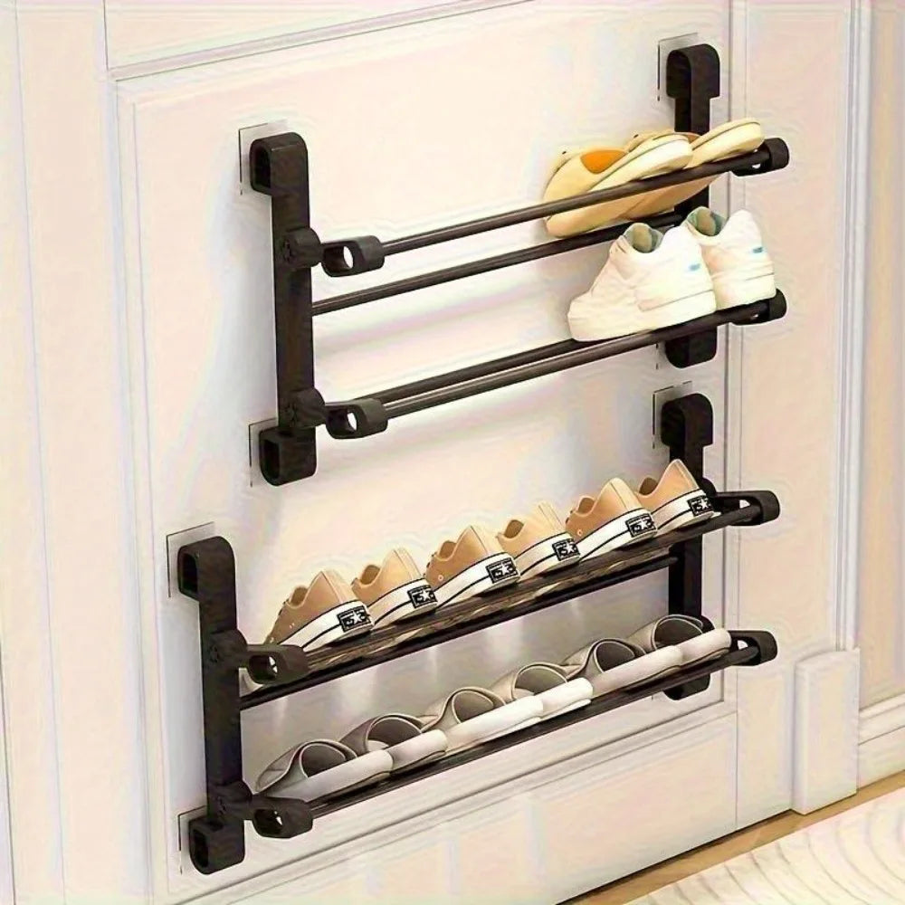 support chaussures noir clips moderne gain place entrée couloir multi niveaux organisateur plastique