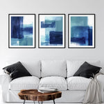 toile d'art abstraite contemporaine bleu gris blanche peinture aquarelle minimaliste sans cadre