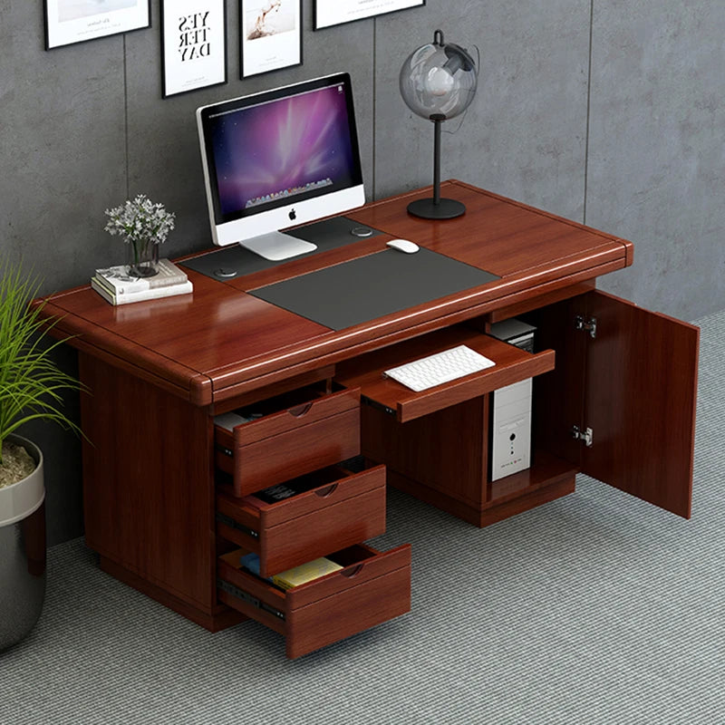 bois massif moderne marron foncé table travail informatique épuré intérieur maison