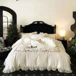 ensemble literie rose clair broderie fleurs papillons queen size coton égyptien 1000tc doux respirant