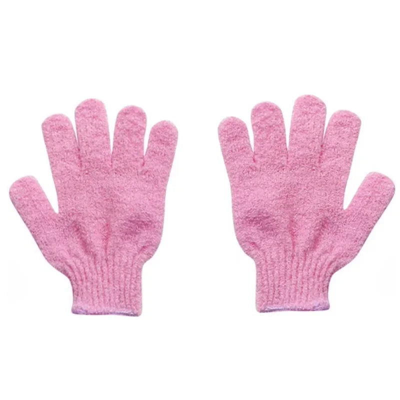 gants bain exfoliants doux microfibre violet rose jaune bleu vert