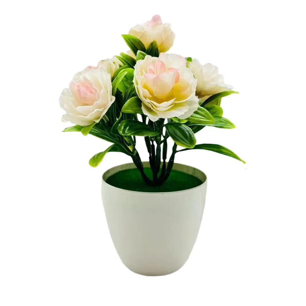 bouquet artificiel roses couleurs variées pot blanc décoration intérieure moderne minimaliste