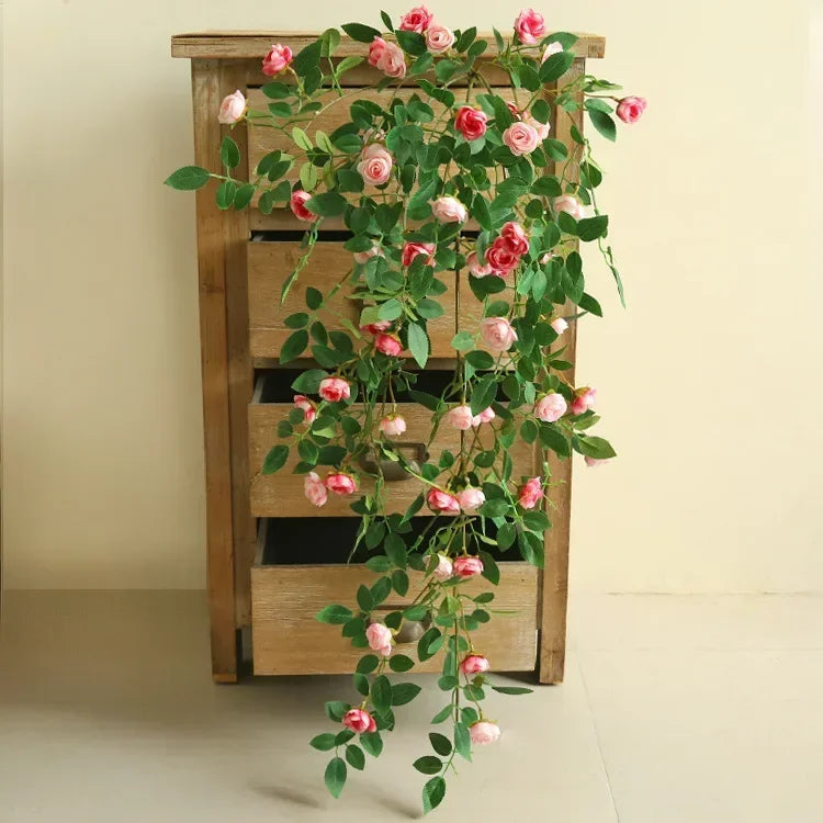guirlande fleurs artificielles roses feuilles vertes décoration extérieure mariage anniversaire naturelle romantique accrochéeextérieur