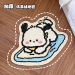 Un tapis de souris mignon et moelleux représentant un adorable personnage animé assis sur une planche à roulettes.