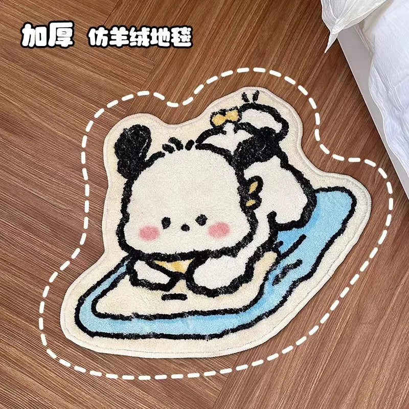 Un tapis de souris mignon et moelleux représentant un adorable personnage animé assis sur une planche à roulettes.