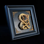 Sculpture dragon or noir relief géométrique artisanal traditionnel 125x125mm