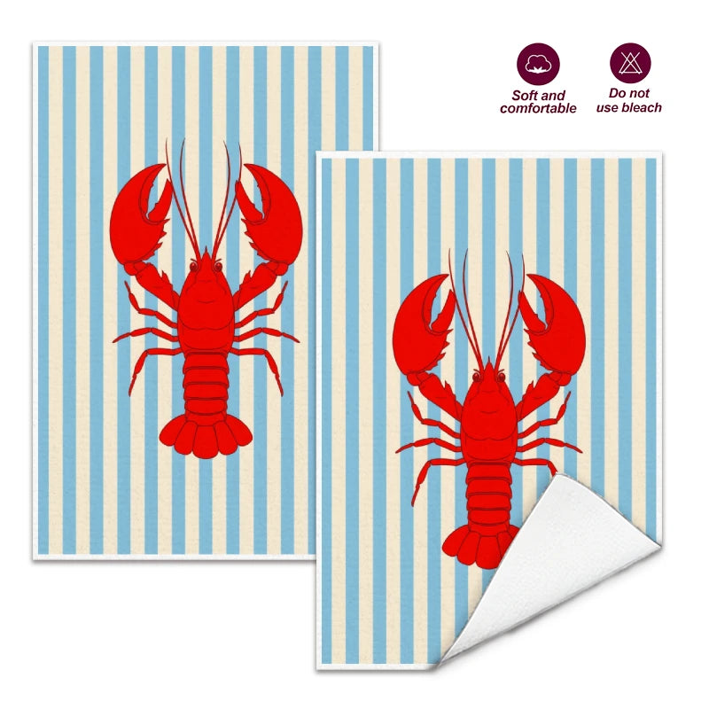 serviettes cuisine rouge homard rayées polyester absorbantes suspendues décoration marine rustic salopes