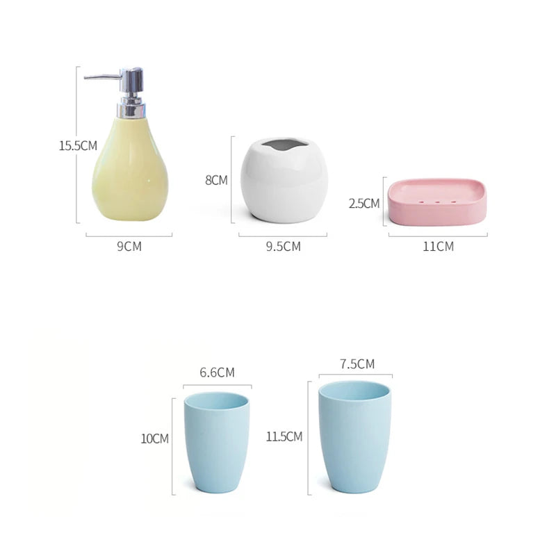 ensemble accessoires salle bain porcelaine moderne distributeur savon gobelet porte brosse dents