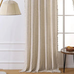 rideau boho chic beige clair tassel opacité tissage léger franges chambre salon