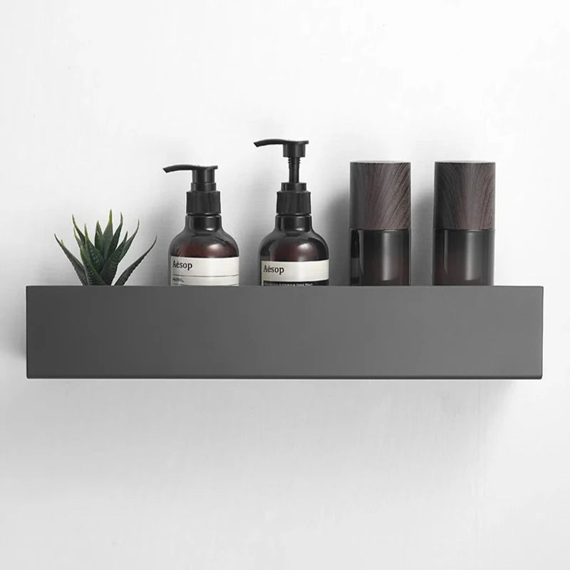 étagère murale moderne gris foncé laquée alliage aluminium flacons lotion salle bain