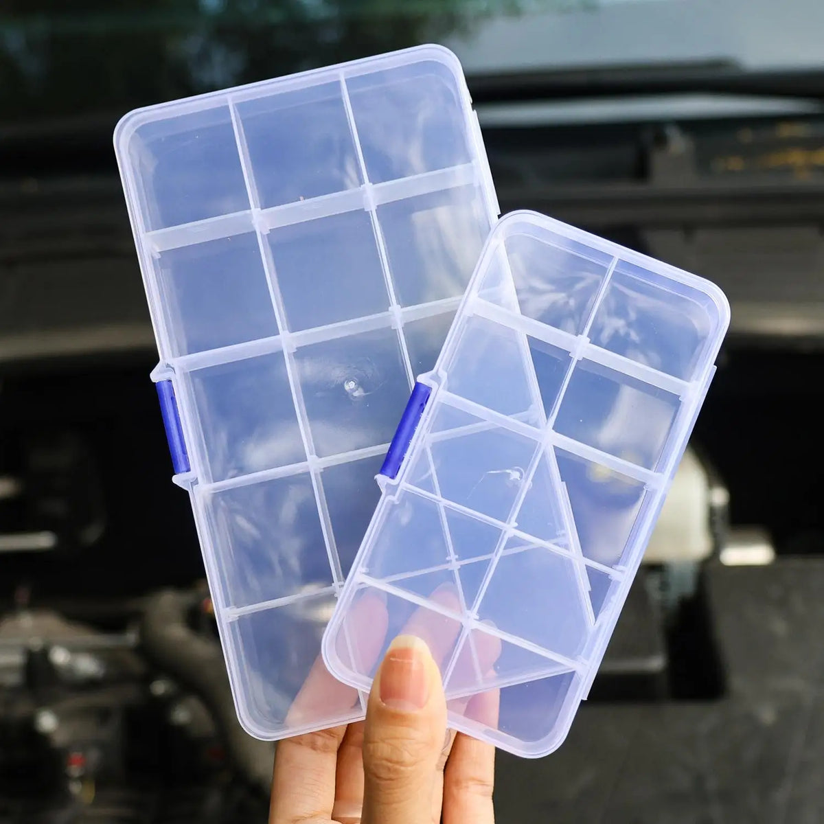 boîtes rangement transparentes plastique poignées modernes pratiques compartiments réglables bijoux oreilles