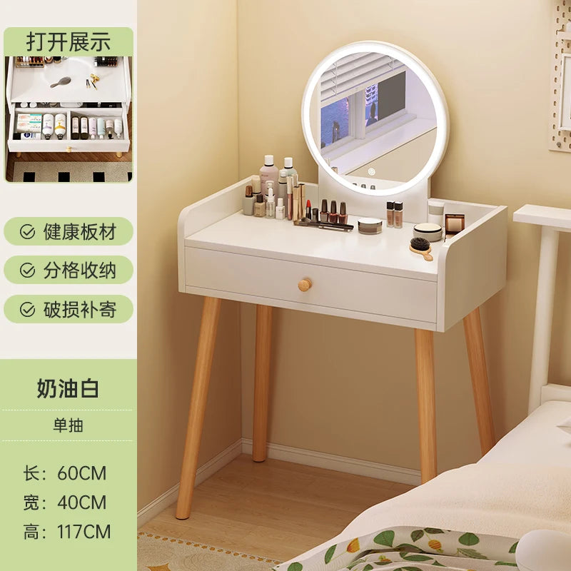 maquillage blanc moderne tabouret miroir tiroirs bois minimaliste