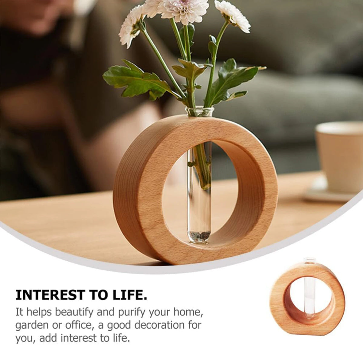 vase decoratif moderne bois naturel transparent fleur hydroponique jardiniere tube verre
