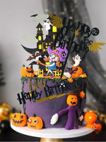 décoration gâteau thème harry potter halloween château baguette magique lunettes chapeau balai fantômes citrouilles