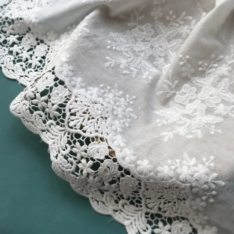 dentelle coton blanche fleurs motifs floraux opacité broderie fine traditionnelle tissu decoratif qualite echangement