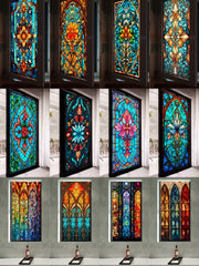 sticker fenetre vitrail retro motif floral geometrique decoration intime texteure verre coloré semi transparent