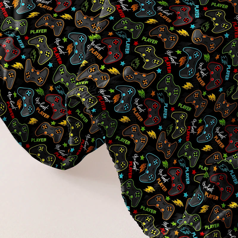 drap housse polyester motif dessin animé manettes joueur étoiles lightning moderne noir jaune bleu