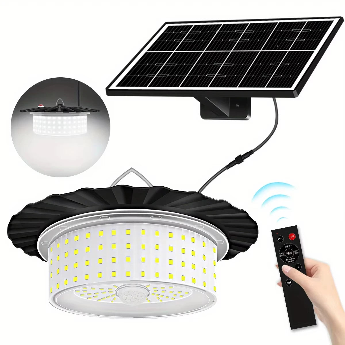 lampe solaire led moderne blanc noir 18 lumières contrôle distant ip65 abs