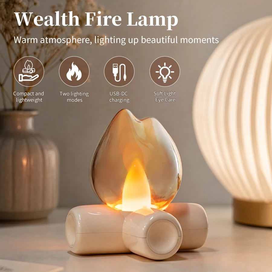 lampe led rechargeable effet flamme veilleuse moderne transparente base bois ambiance chambre portable camping
