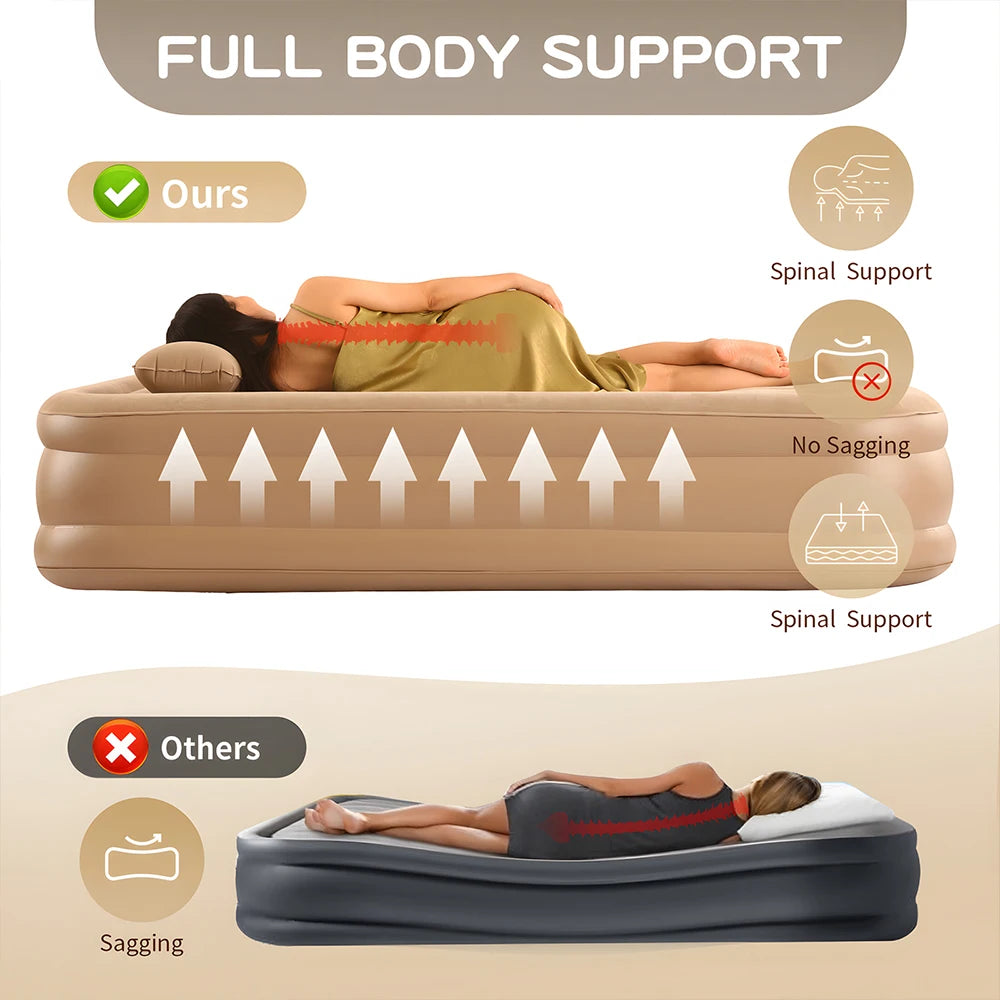 matelas gonflable beige moderne bosses pompe électrique double camping intérieur
