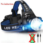 lampe frontale led rechargeable 15w modes nuit pêche course tissu bleu noir adjustable