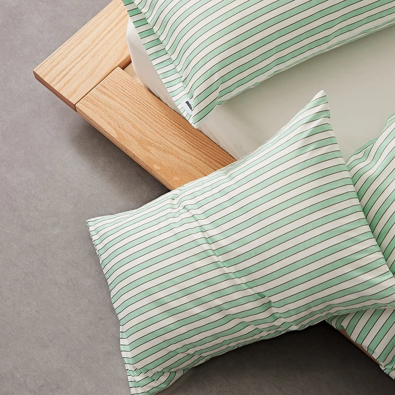 taies d'oreiller coton rayées 48x74cm blanc gris rose bleu minimaliste respectueux environnement maison lit