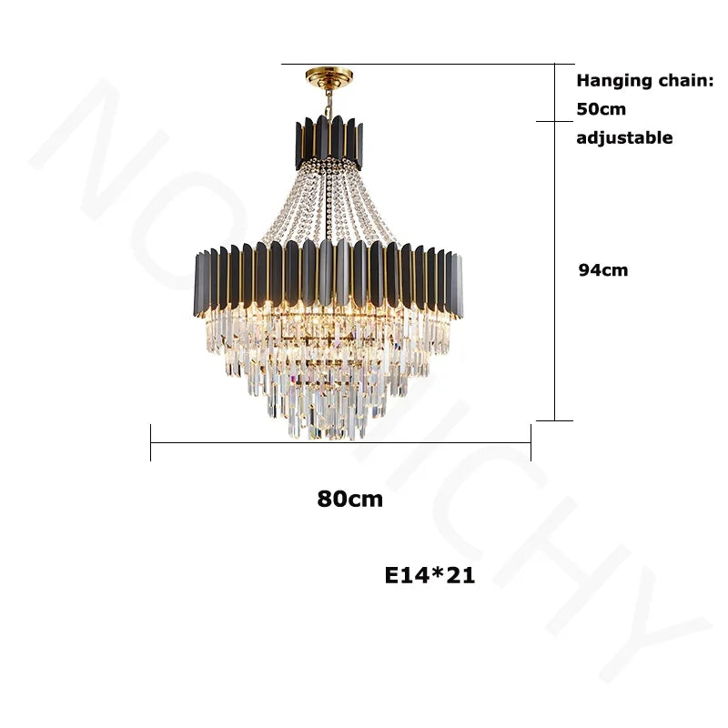 lustre led moderne élégant cristal noir doré transparent salon restaurant