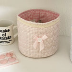 panier vichy rose clair imprimé moutons bleus fleurs vintage dentelle bordure ruban
