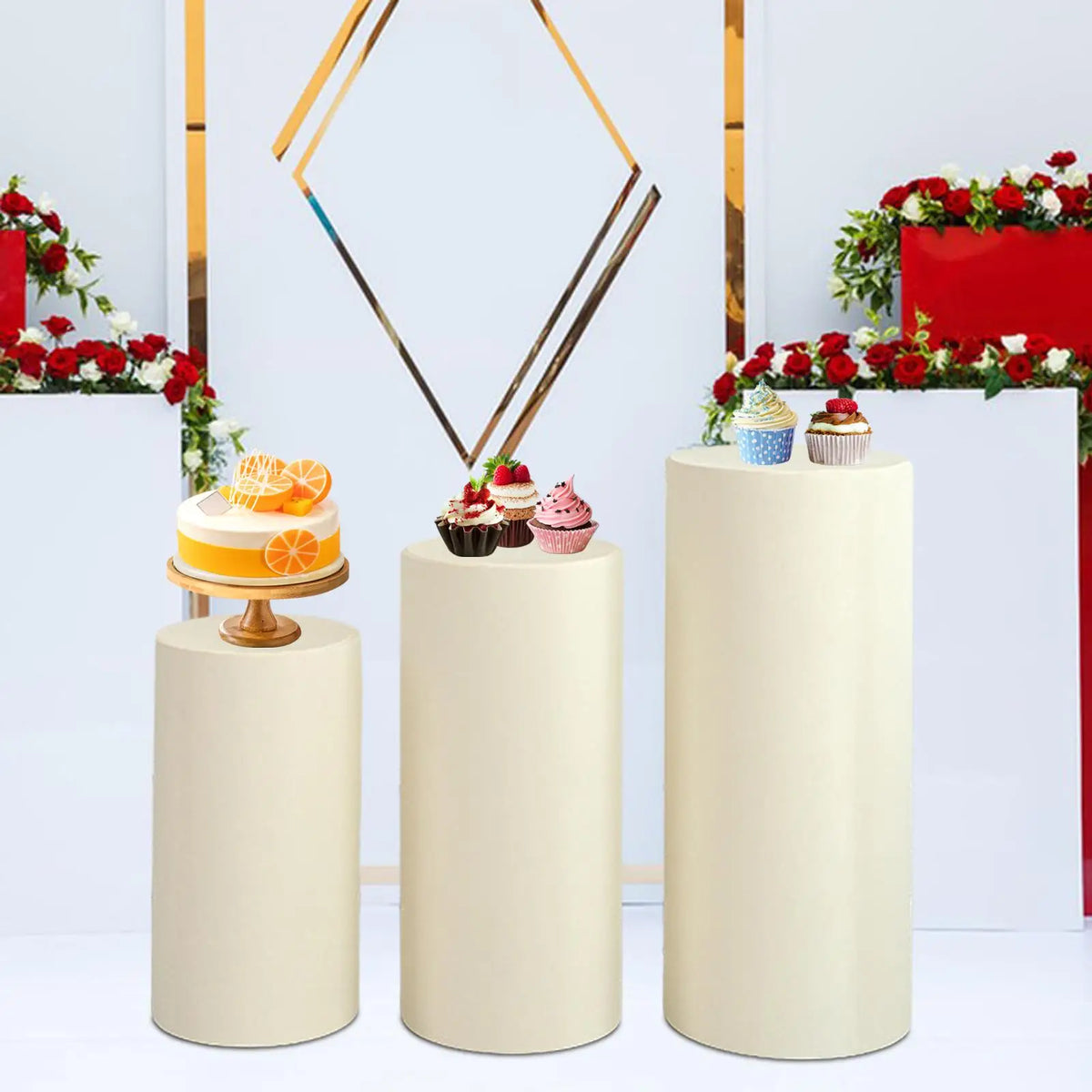 supports présentation desserts tissu couleurs modernes mariage fêtes uni minimalistes