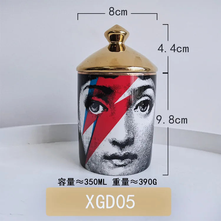 boîtes bougies parfumées art déco moderne vintage illustrations visages géométriques 350ml