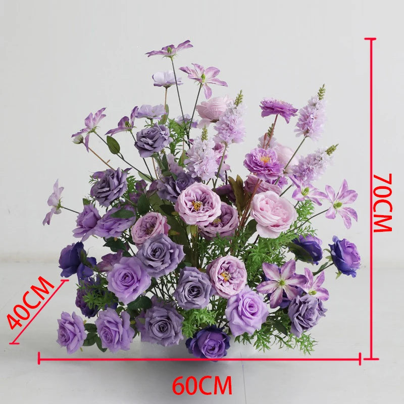 arches décoratives florales artificielles violettes roses romantiques mariageintérieur bouquets fleurs variées texturées