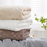serviette bain coton carreaux gris moderne séchage rapide 70x140cm pliable toilette absorption efficace lavable