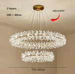 Suspension lumineuse cristal transparent moderne élégante chaînes blanc doré chambre salon