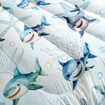 ensemble literie thème marin requins étoiles mer bubbles algues moderne bleu clair gris blanc
