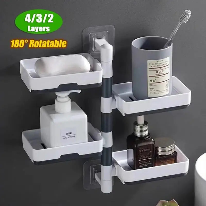 support mural adhésif blanc gris moderne plateau savon distributeur liquide pot brosses conteneur cosmétiques