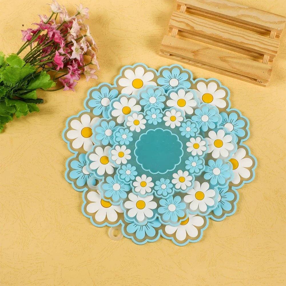 serviettes table décoratives fleurs blanches rose bleu clips adhésifs silicone respectueuses environnement