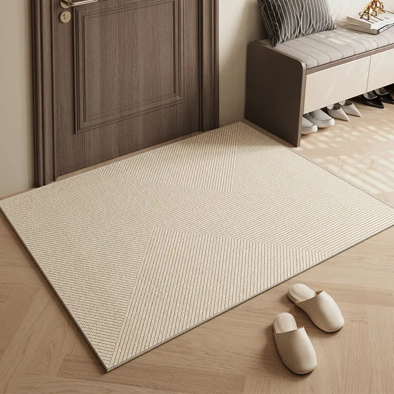 tapis d'accueil beige clair moderne rayures horizontales antidérapant salon entrée maison décoratif polyester