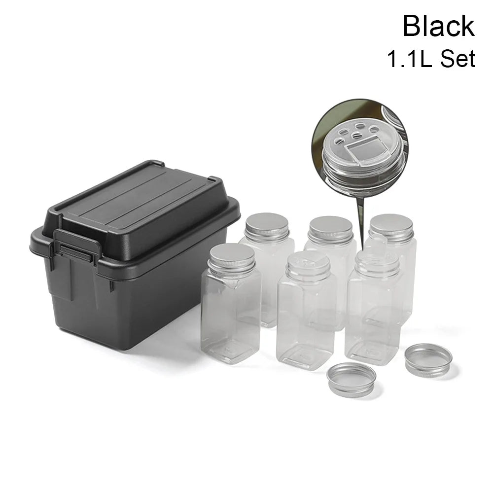 boîtes rangement camping réutilisables plastique noir vert beige poignées couvercles pratiques robustes