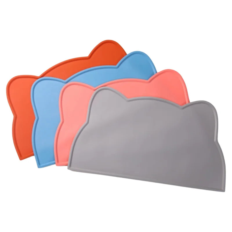 tapis alimentation animaux silicone forme chat bleu orange gris rose moderne adhésif bol intégré